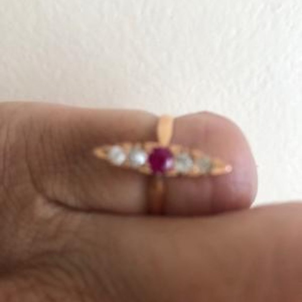 Antique Deco English 14kt Ruby Diamond Pinky Ring